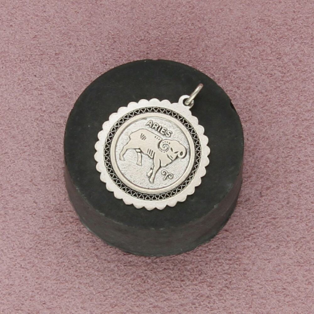 sterling silver vintage aries ram zodiac disc charm pendant